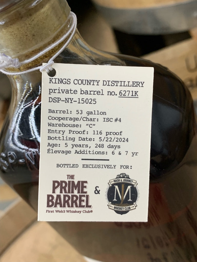 Kings County Distillery “Do The Right King” Private Barrel Bourbon The Prime Barrel Pick x Mash & Journey Pick | Free Shipping on orders $400+