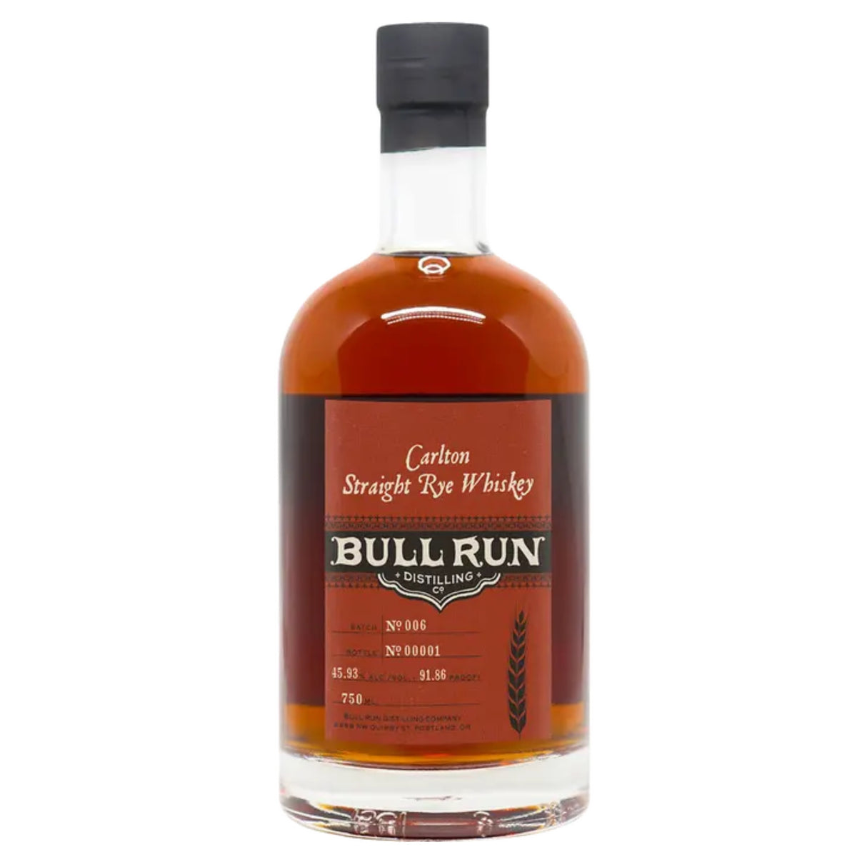 Bull Run Carlton Straight Rye Whiskey | Free Shipping on orders $400+