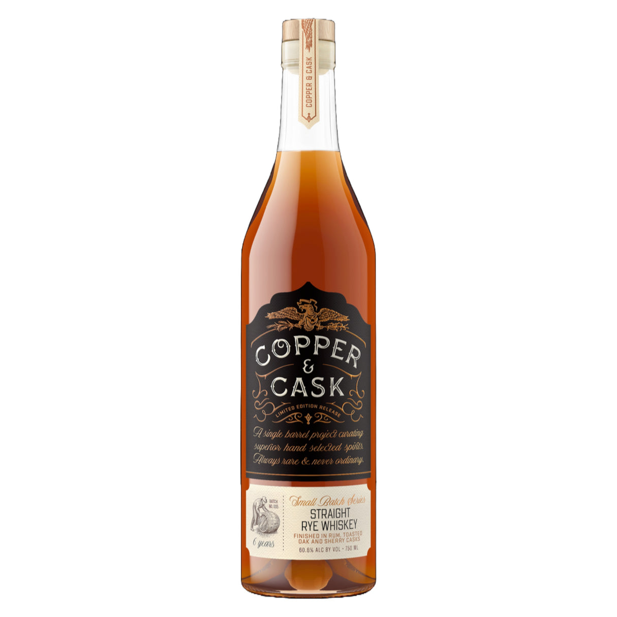 Copper & Cask 6 Years Old Straight Rye Whiskey Finished In Rum, Toasted Oak And Sherry Casks | Free Shipping on orders $400+