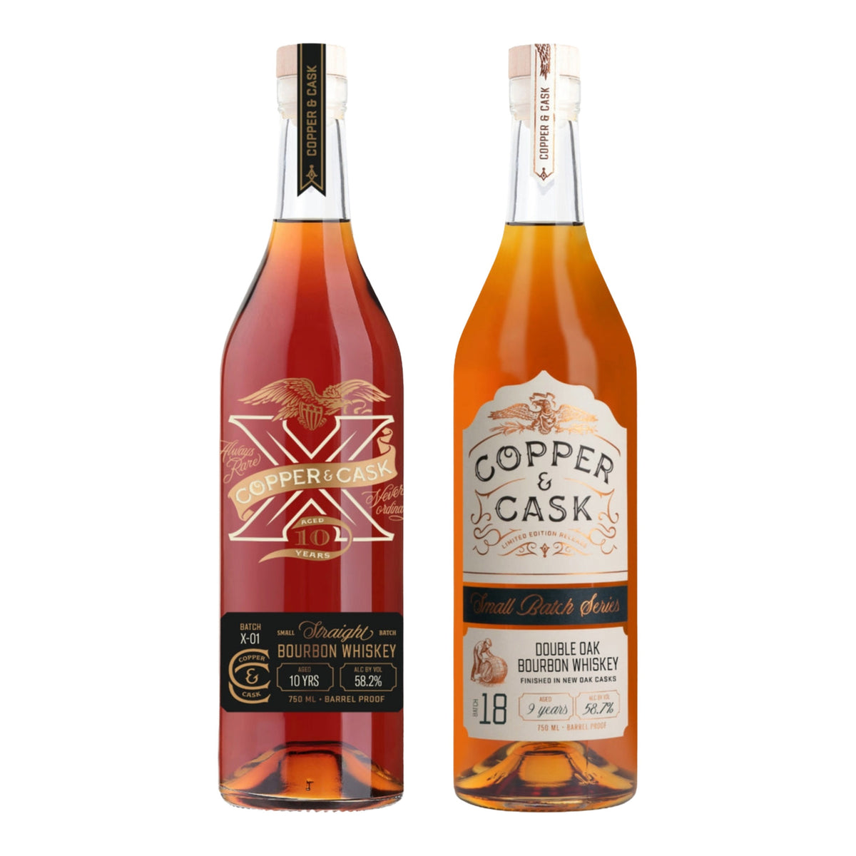 Copper & Cask Bourbon Duo: "X" 10-Year + 9-Year Double Oak Batch 018 (2 x 750ml)