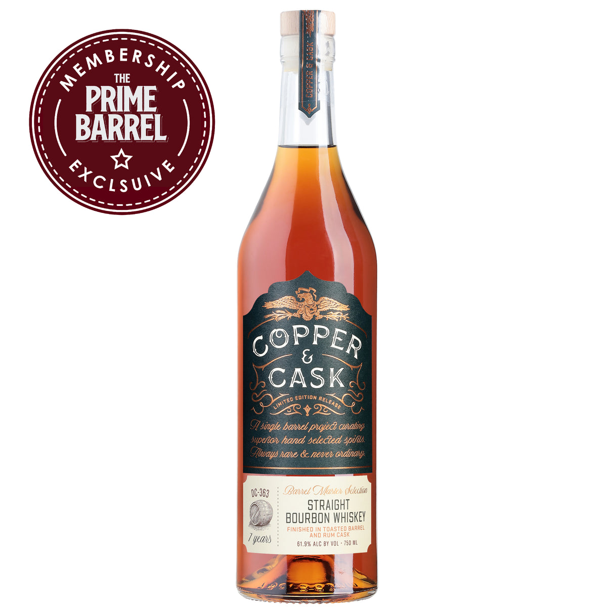 Copper & Cask 7 Years Old Barrel Master Selection Straight Bourbon Whiskey Finished in Toasted Barrel and Rum Cask | Free Shipping on orders $400+