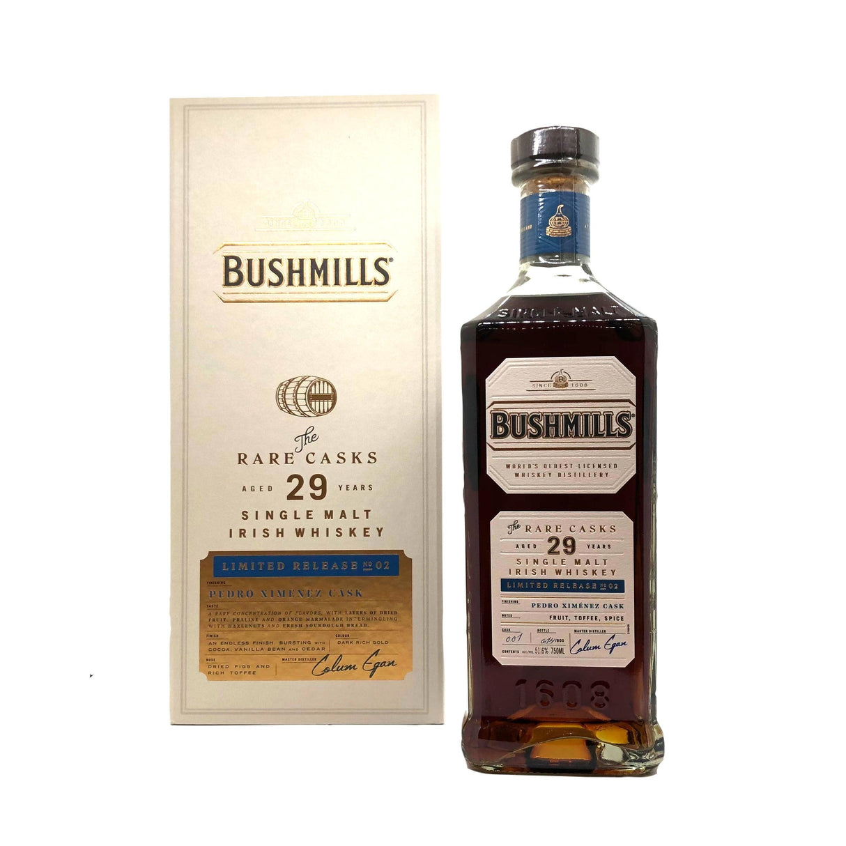 Bushmills "The Rare Casks" Pedro Ximenez Cask Finish 29 Year Old Single Malt Irish Whiskey Limited Release No 02 | Free Shipping on orders $400+