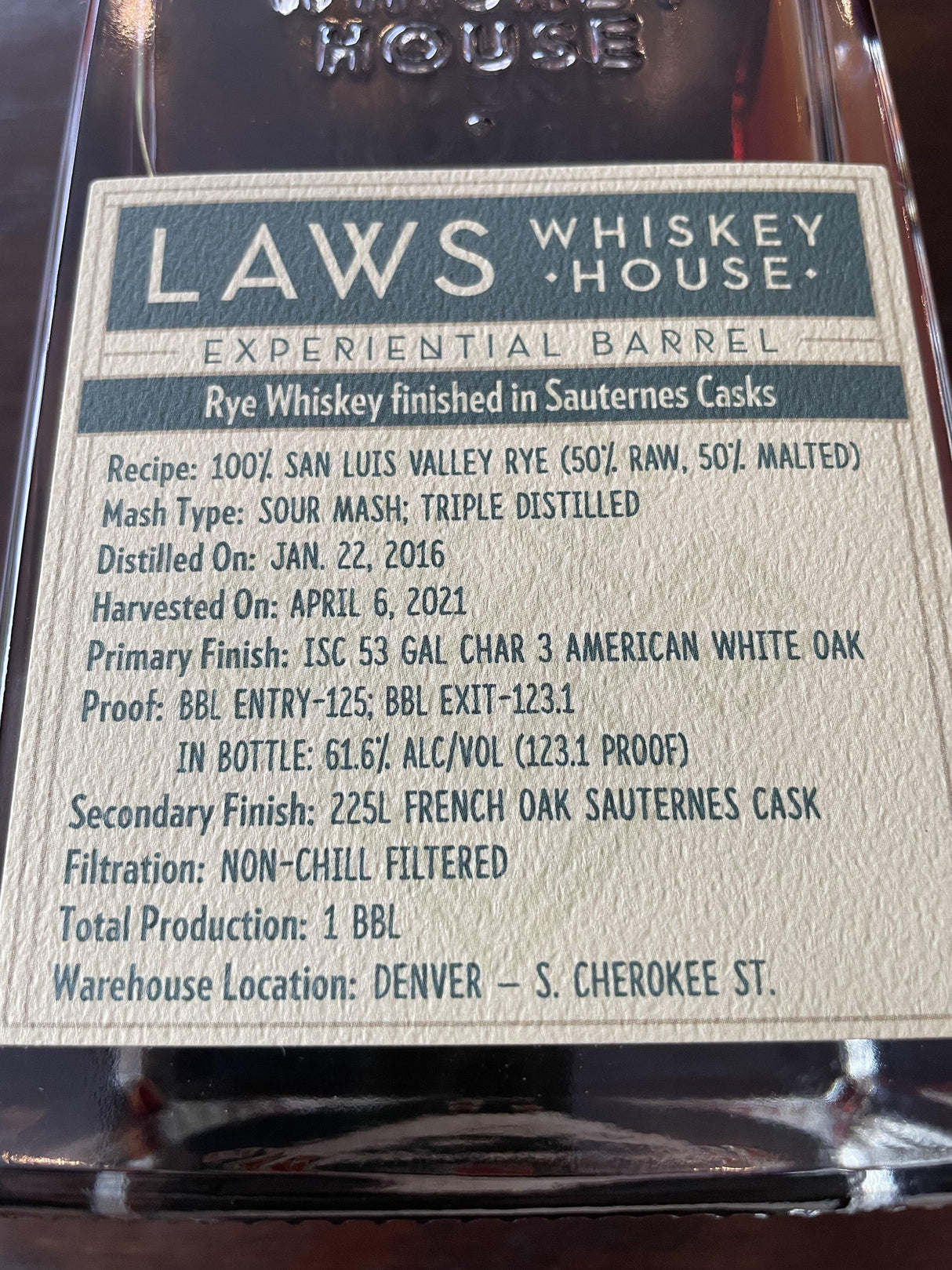 Laws Whiskey House "Breaking The Law: Prime Suspect" Collaboration Experiential Single Barrel Sauternes Finish Rye Whiskey | Free Shipping on orders $400+