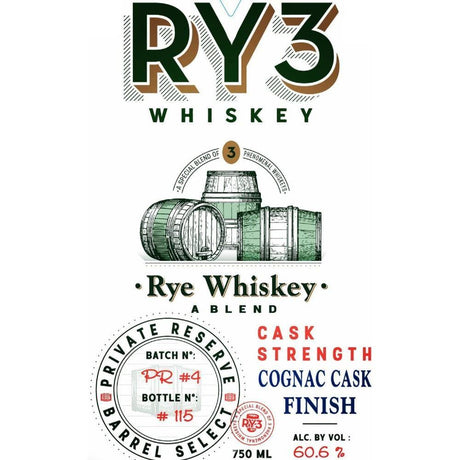 RY3 Cask Strength Cognac Cask Finish Rye Whiskey - De Wine Spot | DWS - Drams/Whiskey, Wines, Sake
