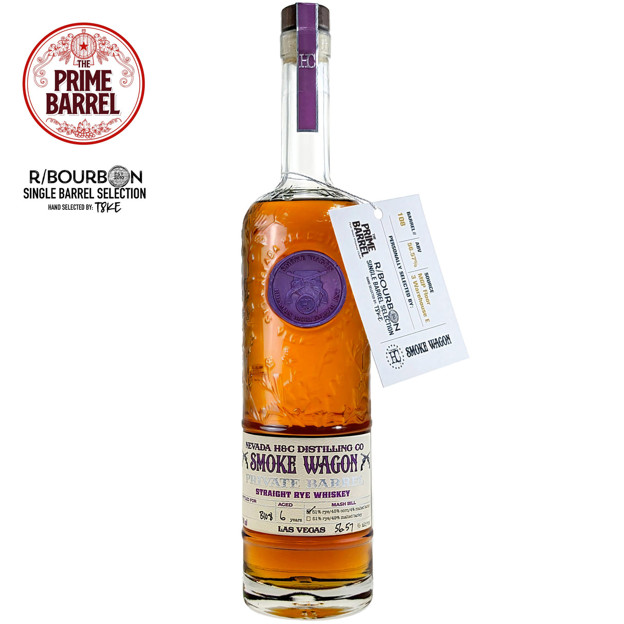 Smoke Wagon Private Barrel 6 Year Old Straight Rye Whiskey The Prime Barrel x R-Bourbon Pick | Free Shipping on orders $400+
