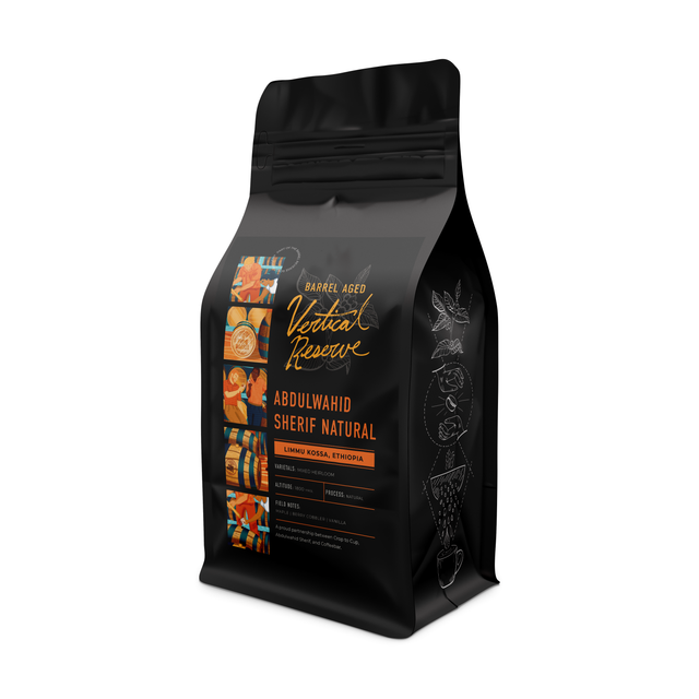 The Prime Barrel x Coffeebar 'Abdulwahid Sherif Natural' Collab Barrel Aged Vertical Reserve Whole Bean Coffee | Free Shipping on orders $400+