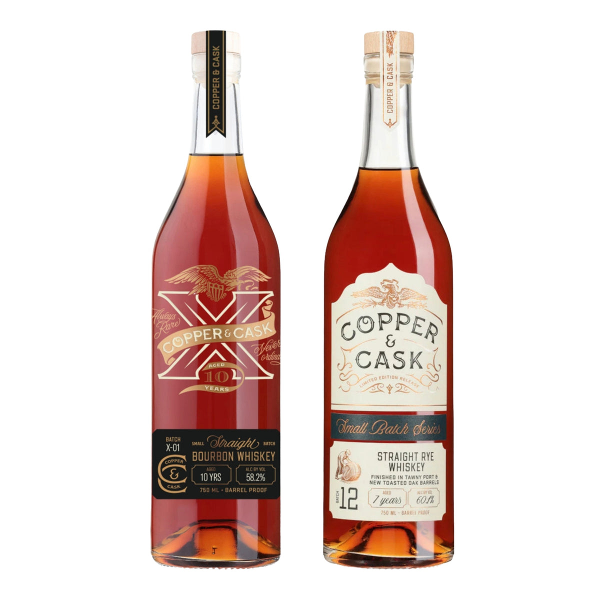 Copper & Cask Bourbon & Rye Set: "X" 10-Year Bourbon + 7-Year Rye Batch 012 (2 x 750ml)