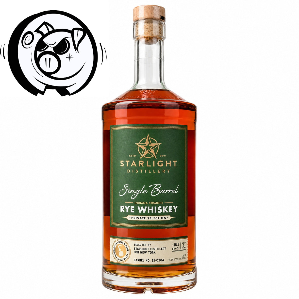 Starlight Distillery Aged 5 Years Single Barrel Indiana Straight Rye Whiskey TheHateDust Pick | Free Shipping on orders $400+