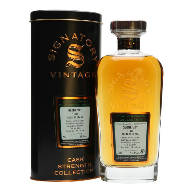 Glenlivet Sherry Hogshead 34 yrs Speyside Cask Strength Signatory Single Malt Scotch Whisky 750ml