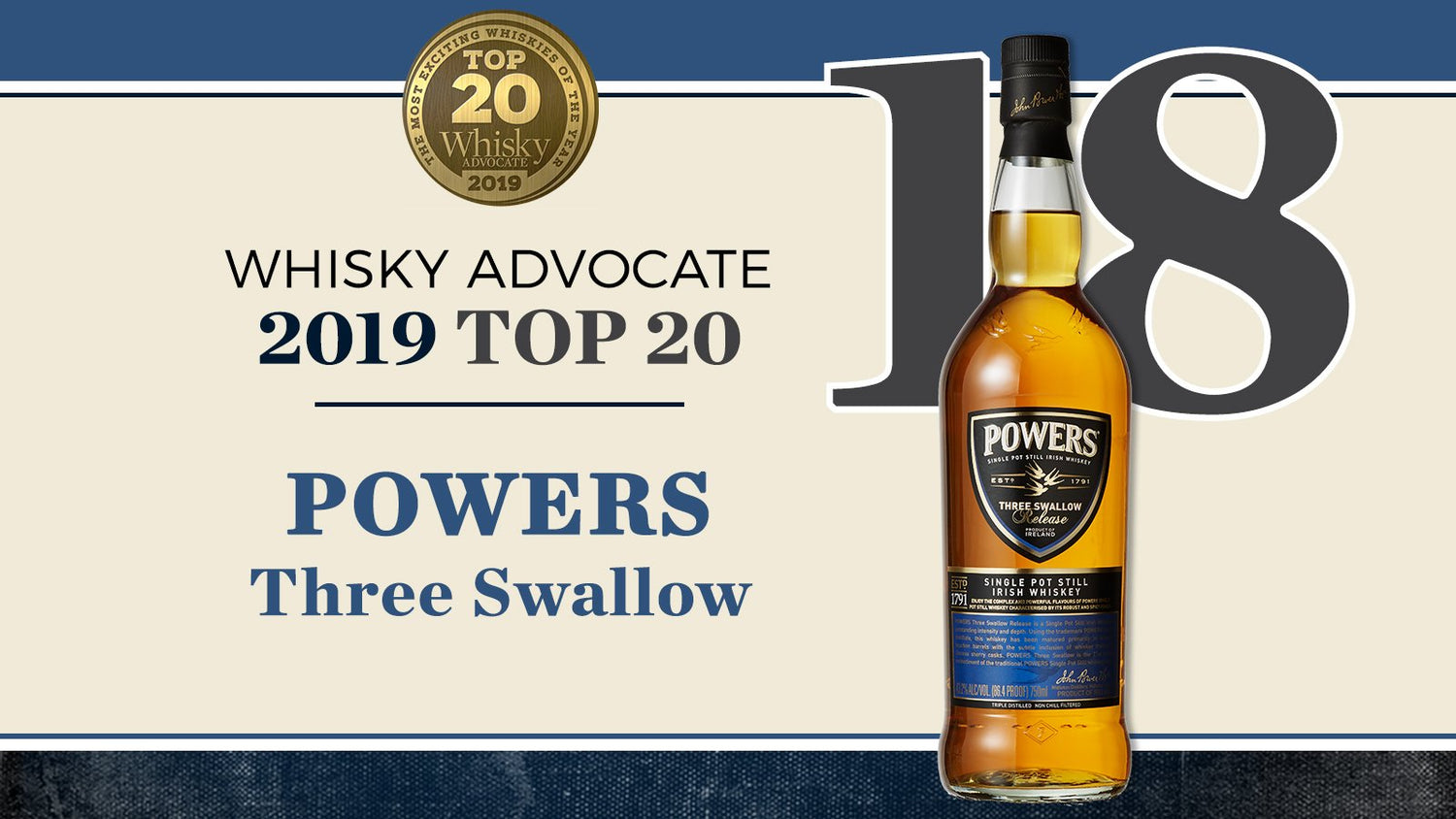 Powers Three Swallow Release Single Pot Still Irish Whiskey | Free Shipping on orders $400+