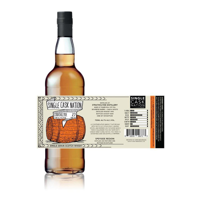 Single Cask Nation 27 Year Old Strathclyde Distillery 1st Fill Bourbon Barrel Cask # 243375 Single Grain Scotch Whisky - De Wine Spot | DWS - Drams/Whiskey, Wines, Sake