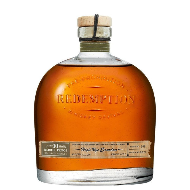 Redemption High Rye Bourbon 10 Years Old Barrel Proof Bourbon Whiskey 750ml